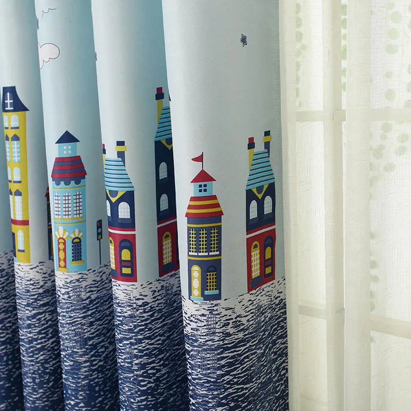 Мультфильм замок синий занавес s для детей Детская комната современный дом печатная оконная занавеска для гостиной полиэстер ткани занавески
