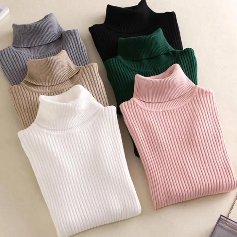 Pullovers Sweater Women 2021 Spring Knitted Bottoming Shirt Elastic Long-Sleeved Turtleneck Female Sweaters | Женская одежда