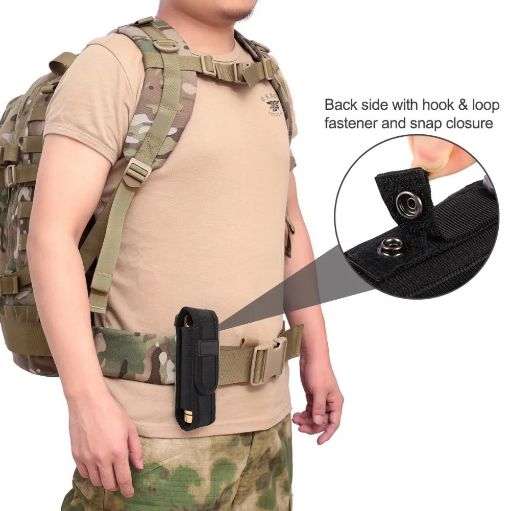 Military Flashlight Molle Pouch LED Torch Holster Waist Pack Bag Belt Carry Case