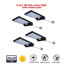 2/4pcs 48 LED Solar Power Lamp PIR Motion Sensor Wall Light Outdoor Waterproof Energy Saving Street Garden Yard Security light s