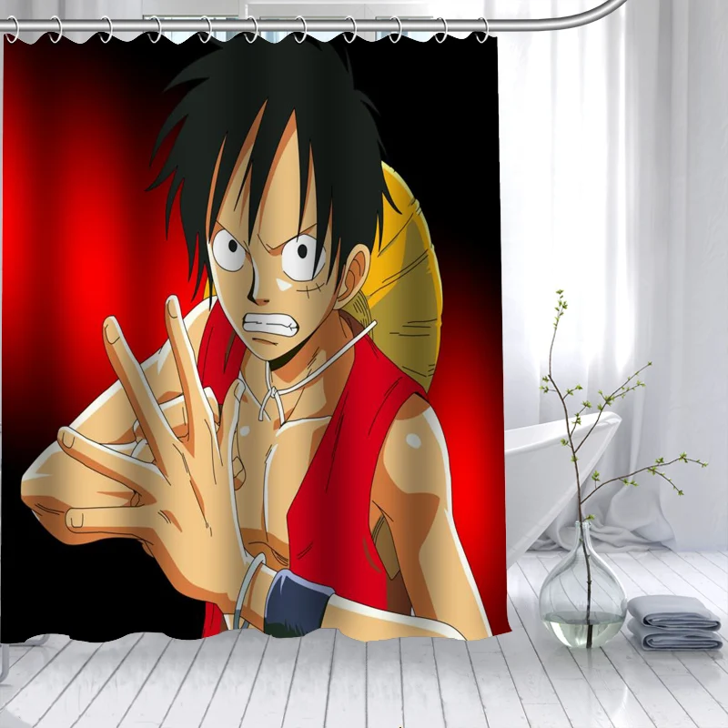 

New One Piece Luffy Anime Shower Curtain Polyester Fabric High Defintion Print Bathroom Curtain Waterproof 12 Hook Bath Curtain