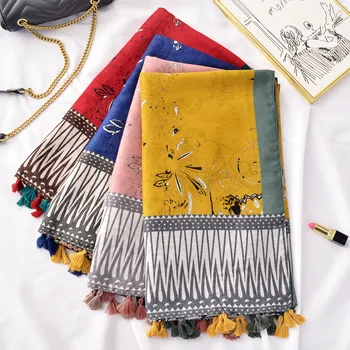 

2020 New Retro National Style Twill Cotton Sunscreen Shawl Scarf Bohemian Tassel Diamond Cashew Scarf