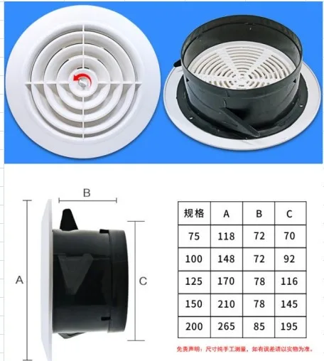 Cercle réglable air vent grille couverture 100/125 150mm gaine de ventilation couverture