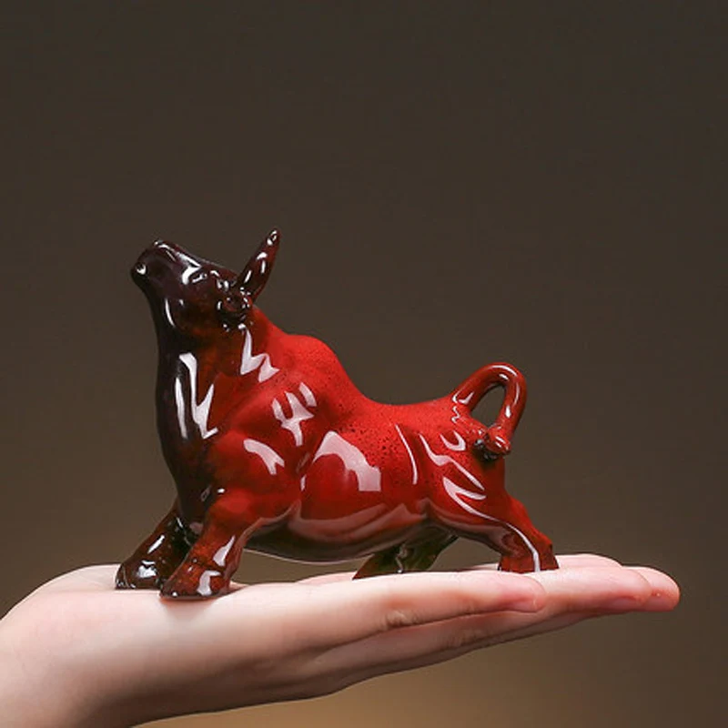 Ceramic Buffalo Kung Fu Puer Tea Pet, Porcelain Small Feng Shui Ornaments, Home, Office, Desktop, Handicrafts Decor