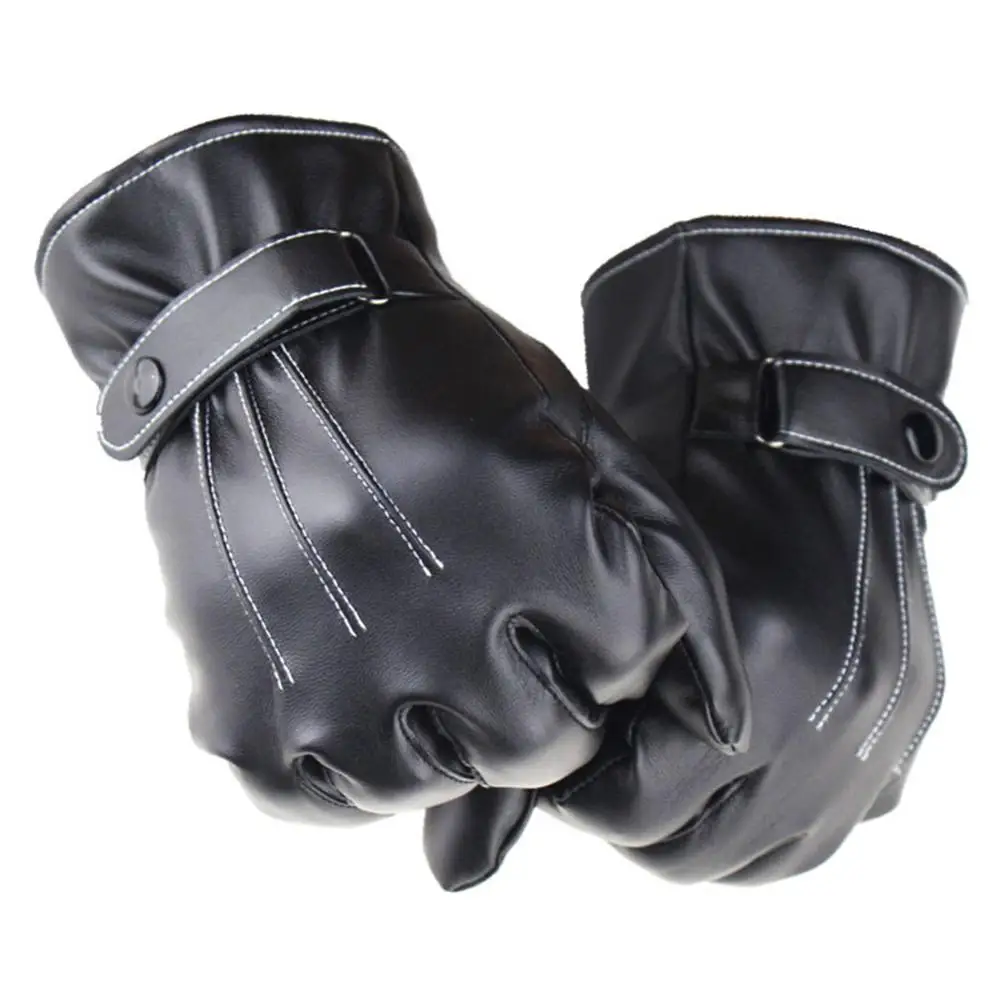 Leather Motorcycle Fleece Gloves Touch Screen Men Women Driving Thickened Gloves Camping and Hiking Accessories