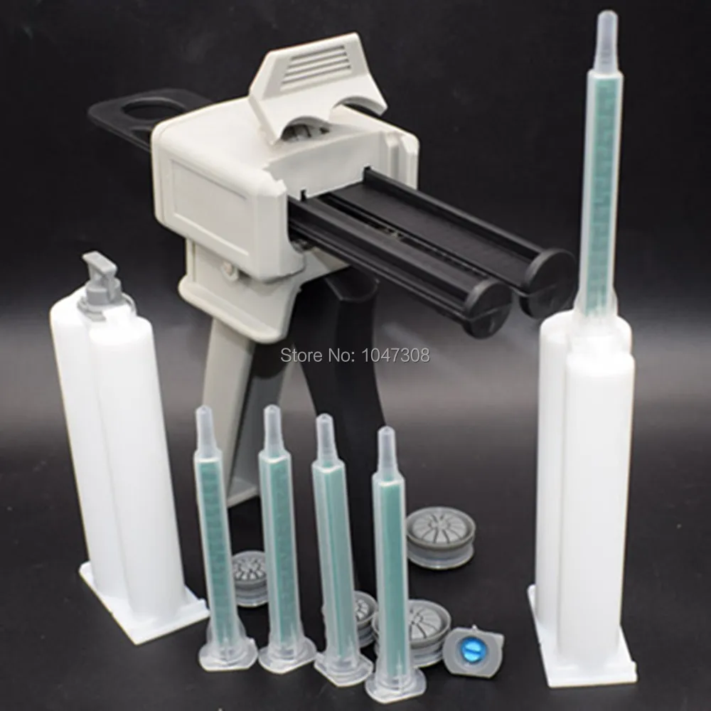 50ml 1:1 2:1 Dispensing Gun+ 2pcs 2-Part 1:2 50ml Epoxy Adhesive Glue Cartridges+ 5pcs 1:1 Static Mixer Epoxy Mixing Nozzle