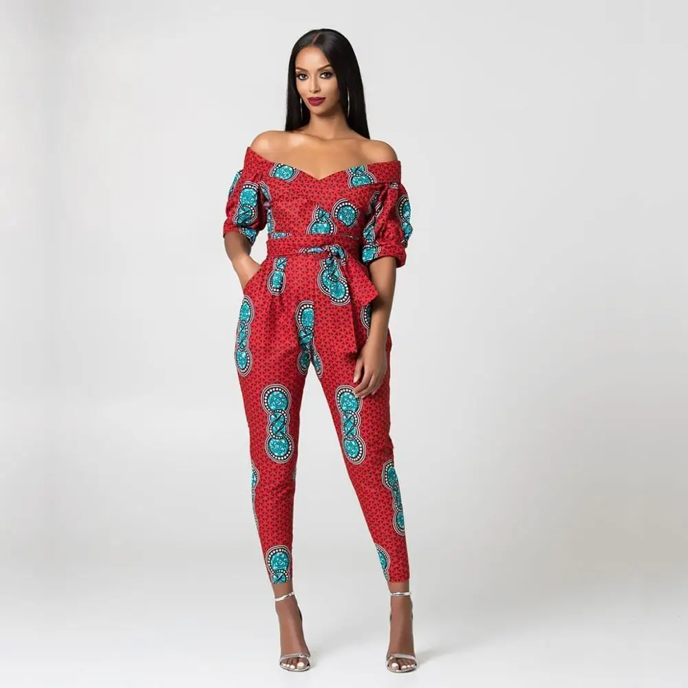Женские африканские платья BOHISEN Dashiki комбинезоны Bazin Анкары с открытыми плечами