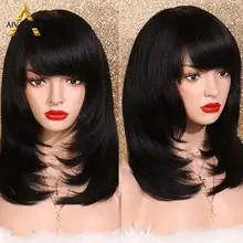 Aiva волосы термостойкие синтетические волосы без шнурка парик без клея Яки прямой черный парик с челкой на каждый день/Косплей парики для женщин