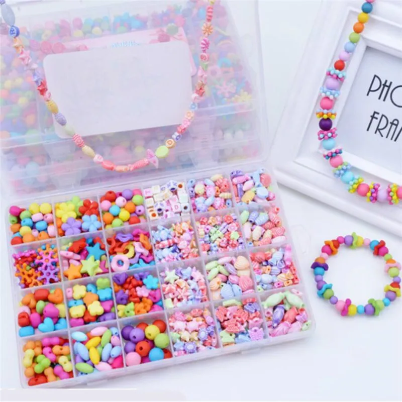 1Box Mädchen Kinder Acryl Perlen Schmuck machen Set Kreativ Basteln Spielzeug 