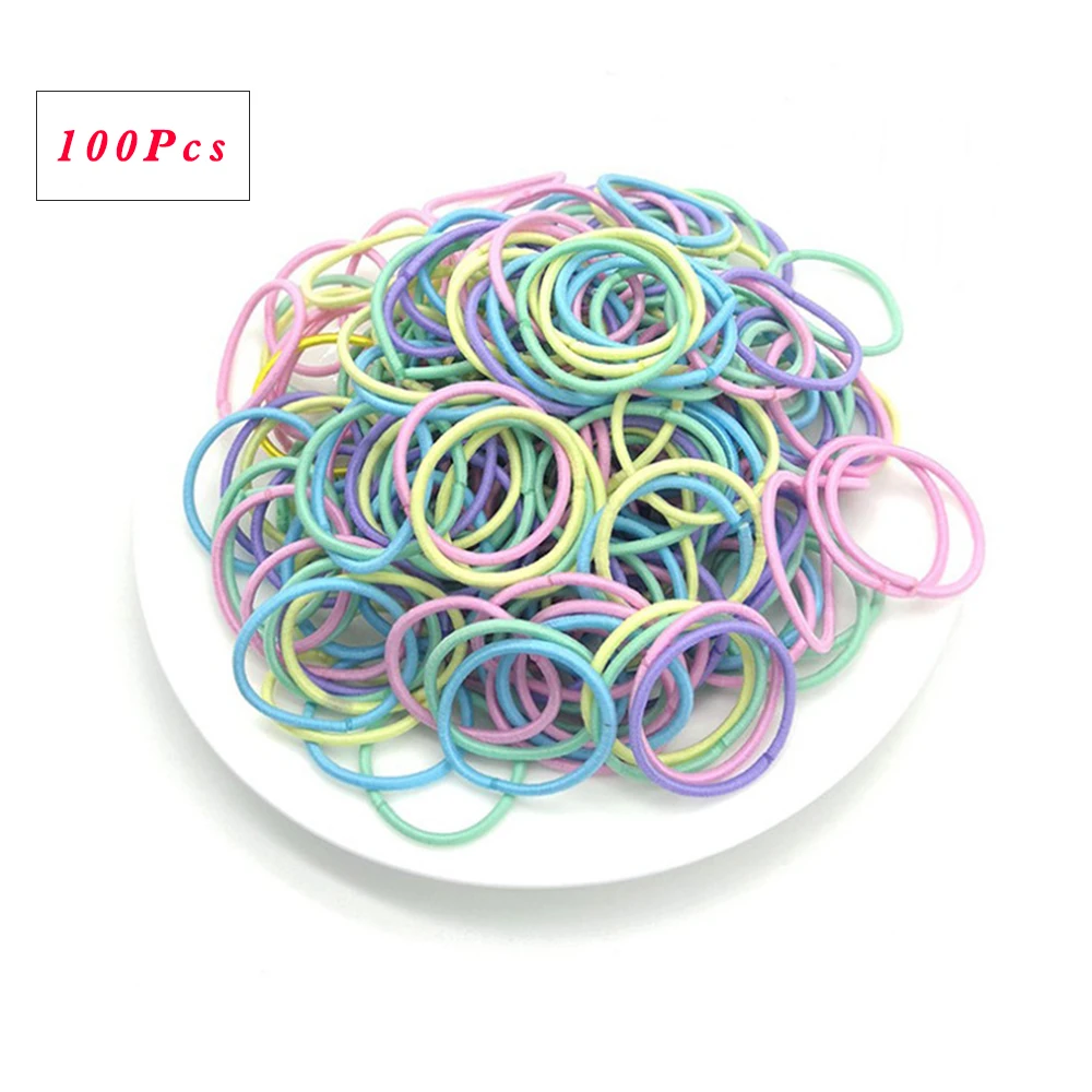 100Pcs/Set Children Girls Hair Bands Candy Color Hair Ties Colorful Basic Simple Rubber Band Elastic Scrunchies Hair Accessories crocodile hair clips