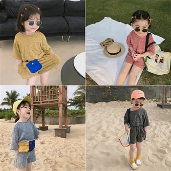 

2020 Summer New Girl Suit Silk Short-Sleeved T-Shirt + Shorts Children Clothing