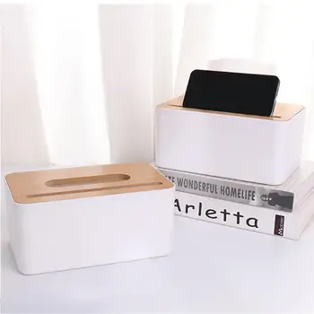 

Moisture-proof Plastic Tissue Box Removable Bamboo Wooden Cover Container Napkins Storage Holder Home Kitchen Accessories