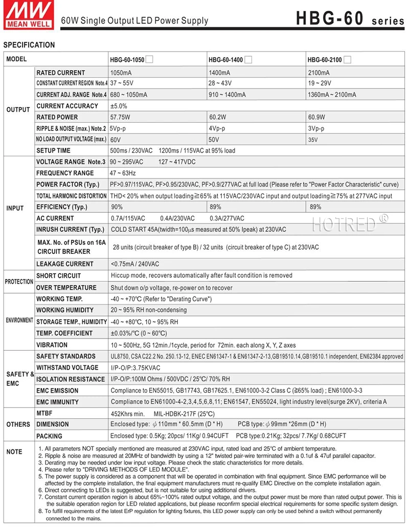 Meanwell HBG-60-1400 импульсный источник питания светодиодный драйвер постоянного тока один выход 60W1400mA для cree cxb3590 CLU048 1212 COB