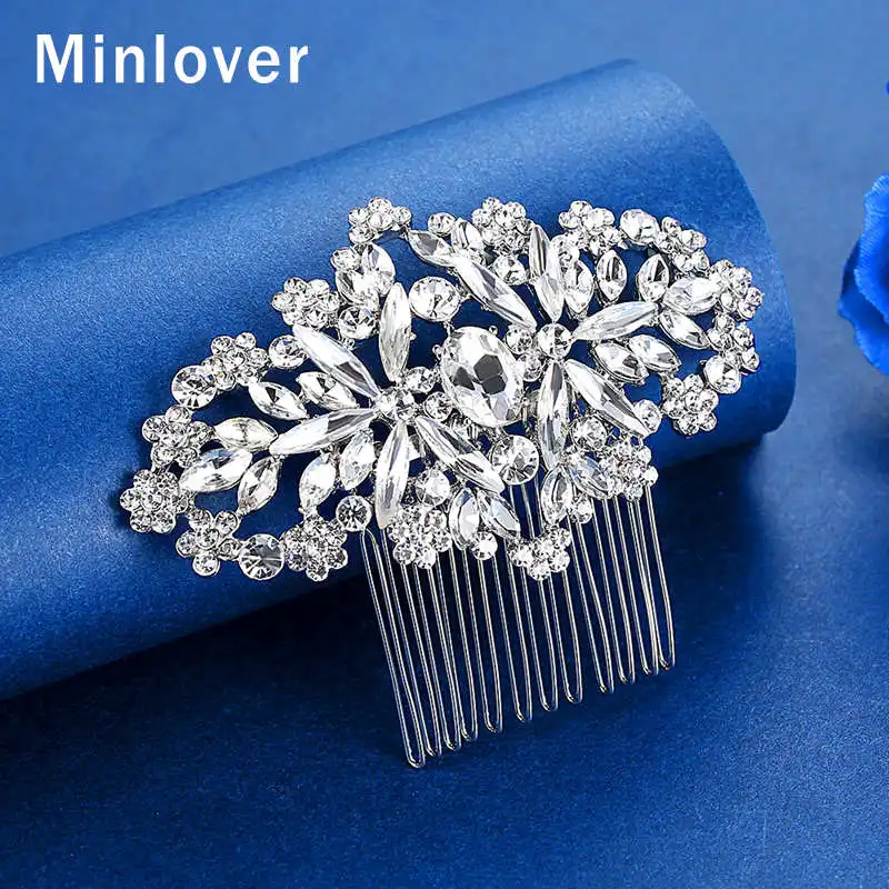 Свадебные гребни для волос Minlover Стразы серебристого цвета с цветком элегантные