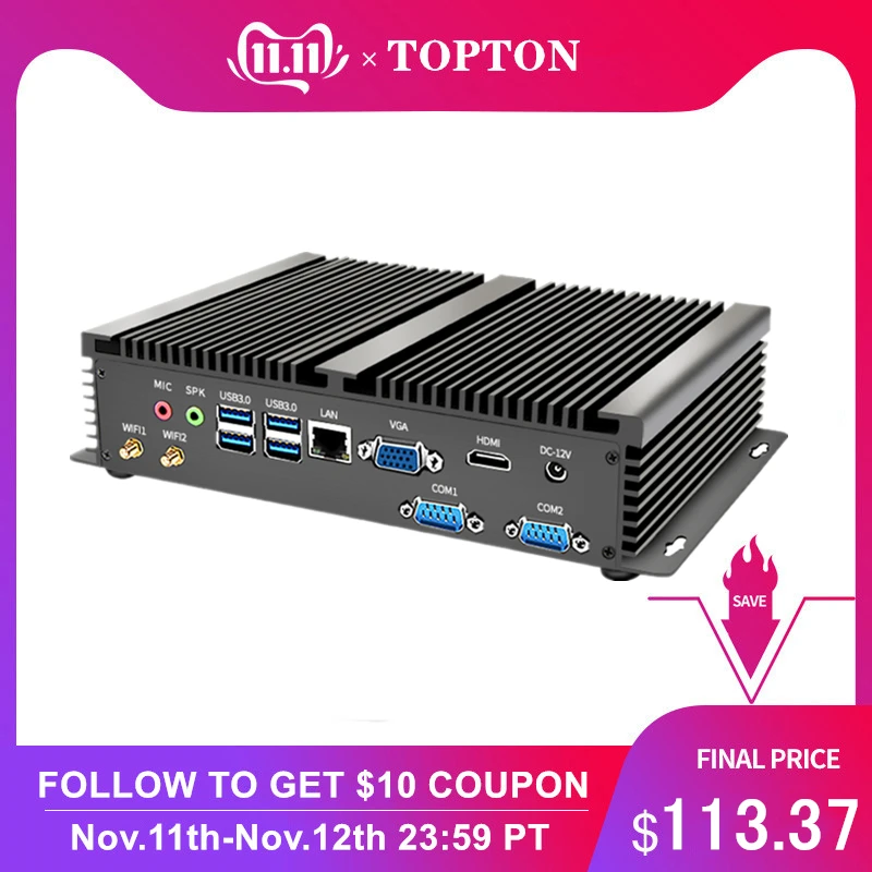 Fanless Industiral Mini PC Linux Windows XP Aluminum Rugged Computer Celeron 1007U 1.5GHz Dual Core 1*Lans 2*RS232 COM HDMI+VGA