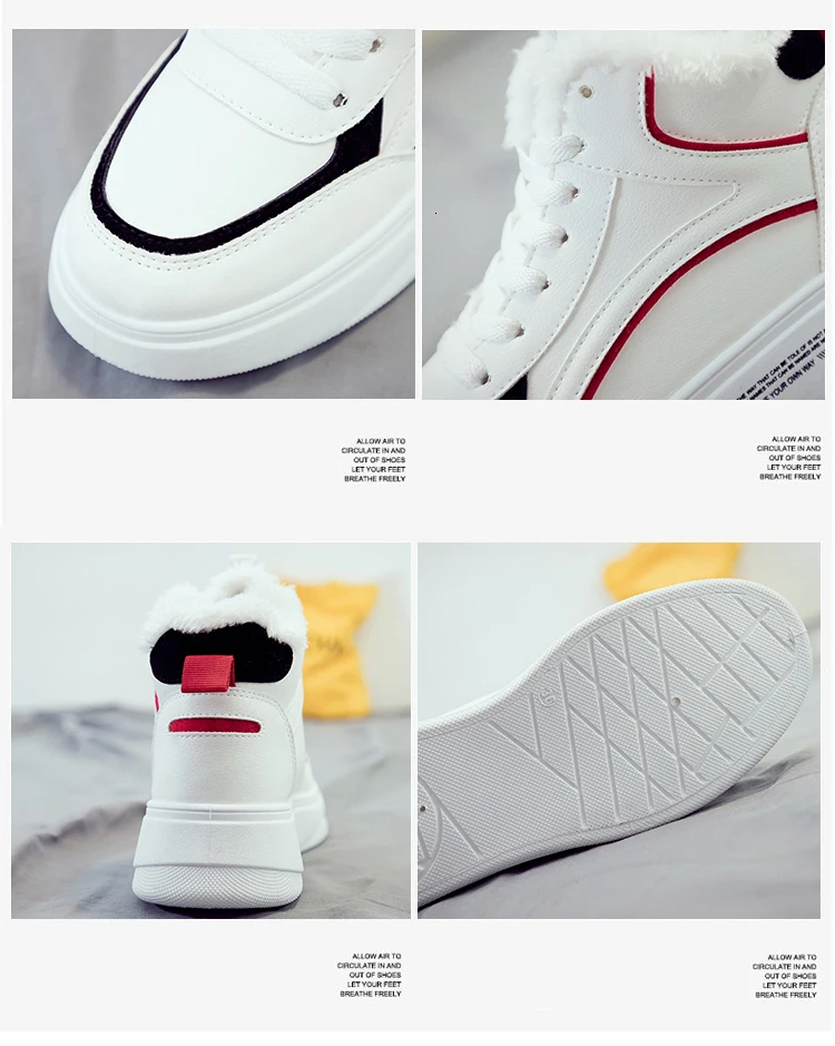 New Winter Platform Women Snow Boots Woman White Warm Plush Thick Bottom Sneakers High Top Flat PU Leather Casual Shoes