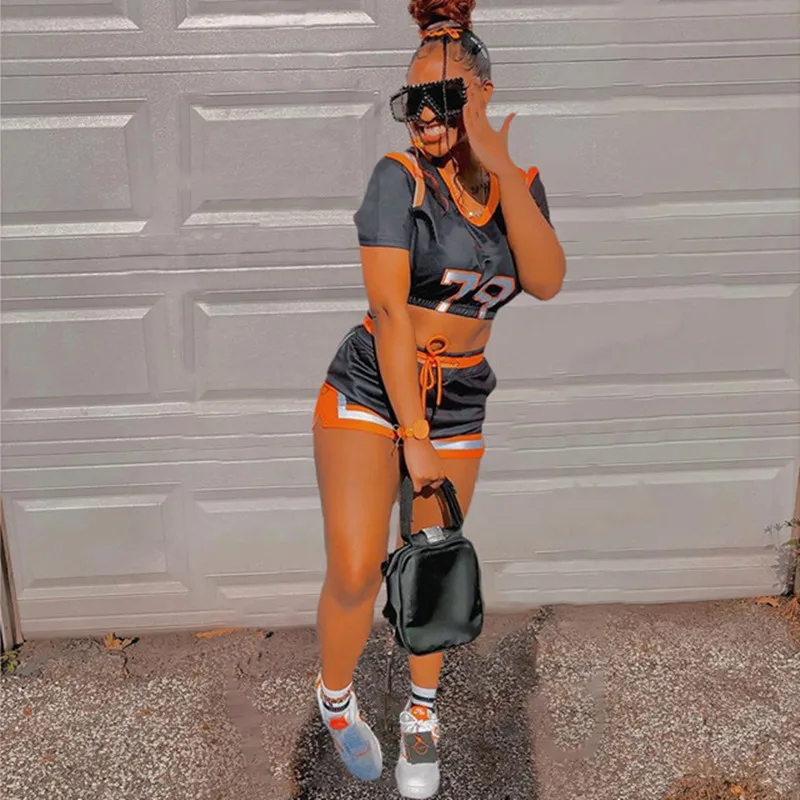 Hirigin-Conjunto de dos piezas para mujer, camiseta de manga corta con estampado Sexy + pantalones cortos de motorista, chándal a juego de verano, ropa de calle