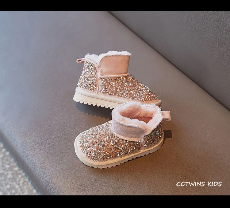 CCTWINS/детская обувь; коллекция года; зимние детские модные короткие ботинки для девочек; зимние сапоги с блестками; брендовая блестящая обувь для малышей; SNB097