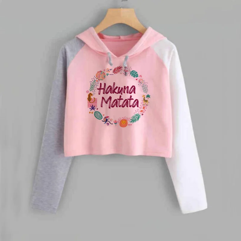 8 Забавный хакуна матата худи укороченный Женский Толстовка Harajuku пуловер аниме лев Король короткие толстовки дамы девушки толстовка - Цвет: 8