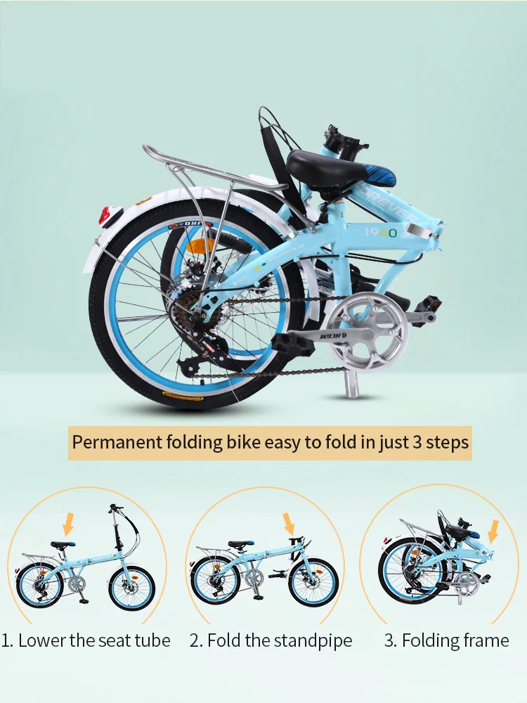 20 inches Bicycle leisure adult portable commuting travel student portable variable speed city travel shock-absorbing bicycl