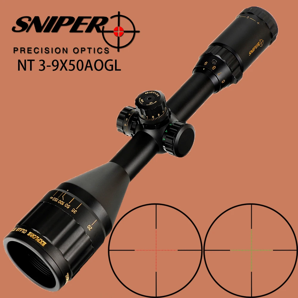 

SNIPER NT 3-9X50 AOGL Tactical Optical Sights Mil-Dot Glass Etched Reticle Hunting Riflescope Red Green Illuminated for Rifle