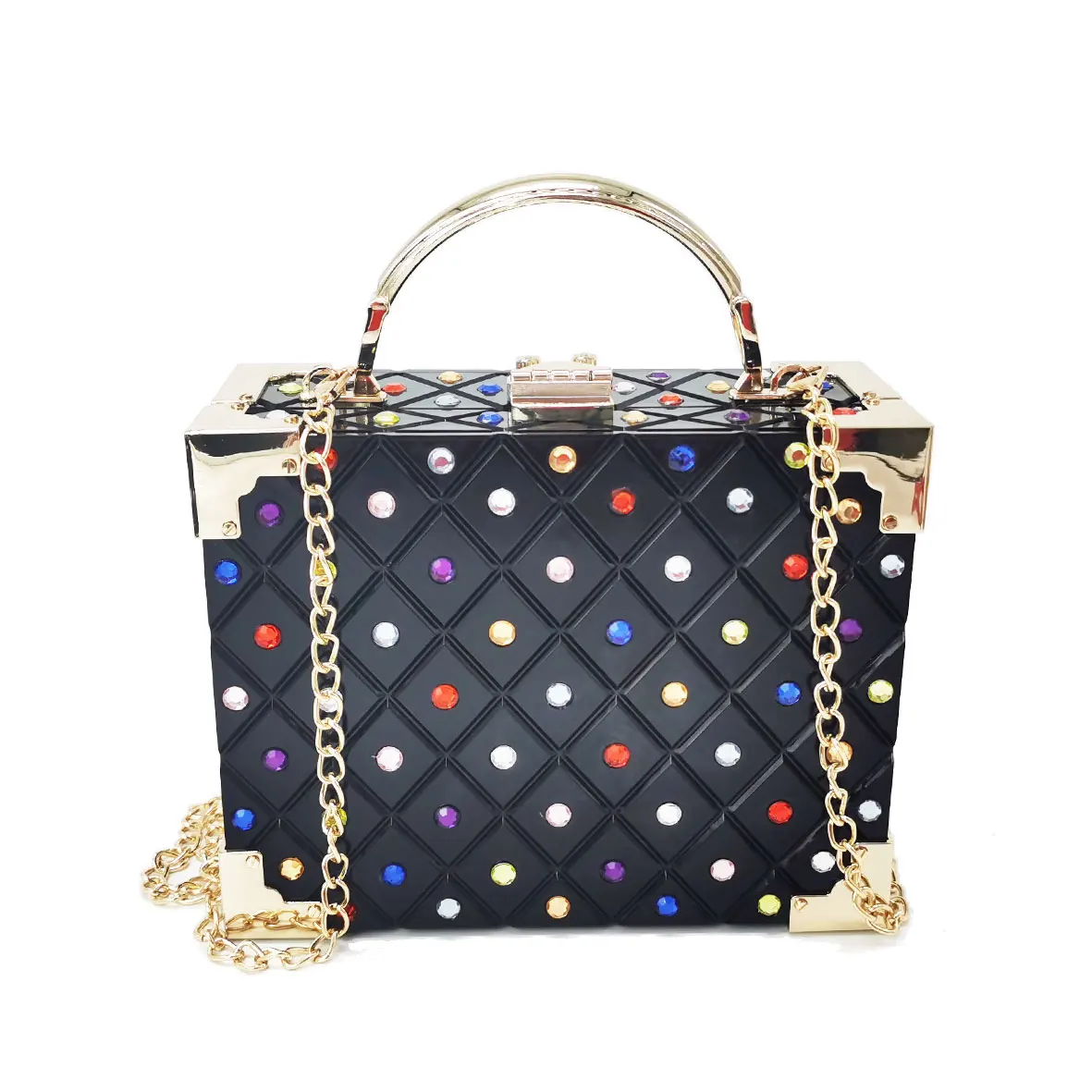 Fashion Copy Luxury Square Box Handbags Black Colorful Crystal Flap Mini  Tote Chain Shoulder Bags Women Clutch bag - AliExpress