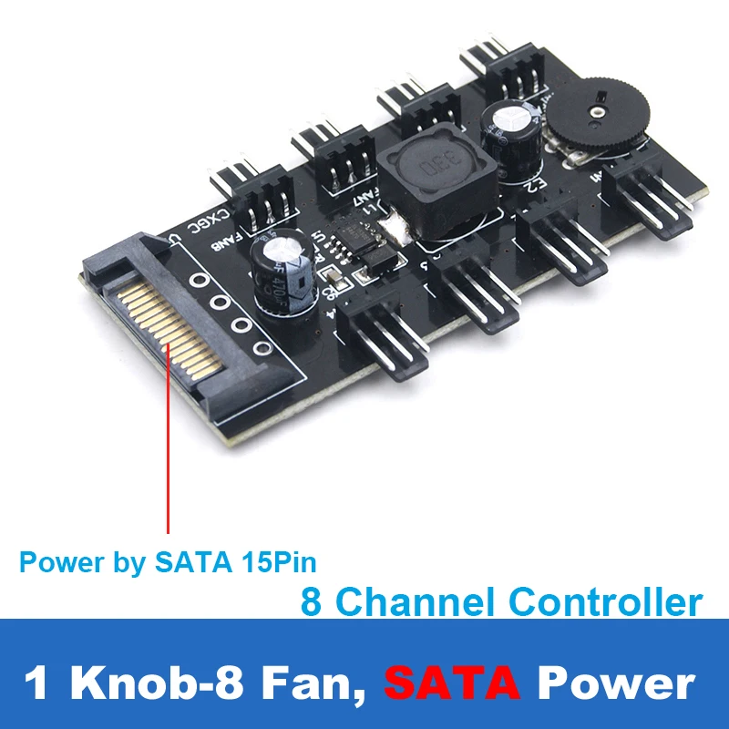 3pin Скорость вентилятора Управление ler, Molex 4pin или SATA проволочная втулка вентилятора Управление; 6/8 способ, вентилятор, Управление ручка для 3 pin 12V чехол вентилятор Cooler - Цвет: 1-Knob 8 Fan-SATA