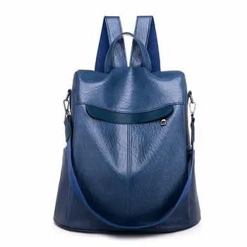 

Soft Leather Backpack Women's Bags Black High Quality Pu Back Pack Ladies Urban Leisure Anti Theft Bagpack Lady Blue 2020 Summer