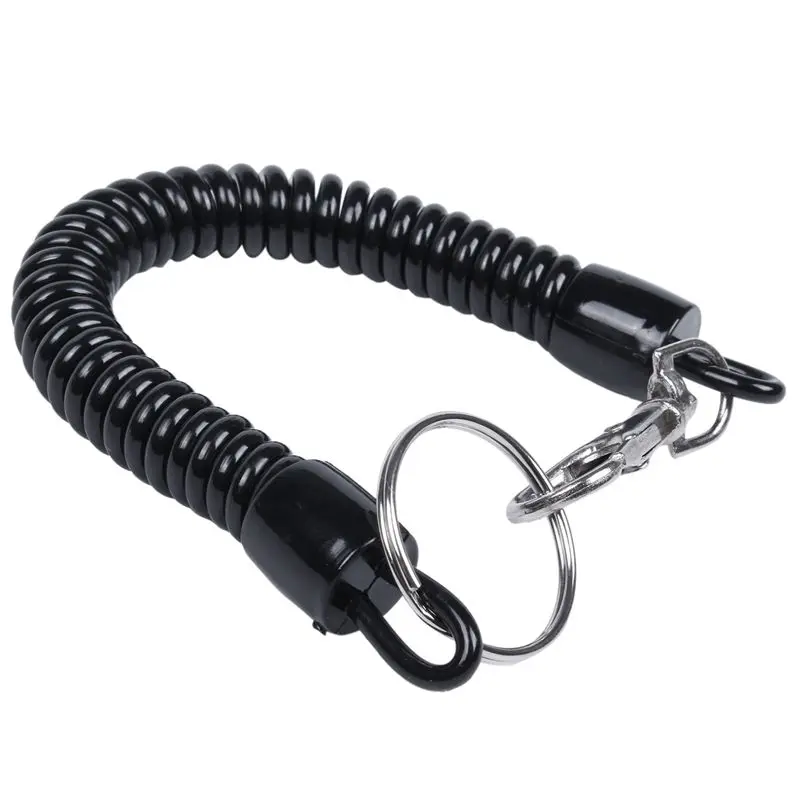 Lobster Clasp Black Spring Stretchy Coil Cord Strap Keychain Key Chain Rope