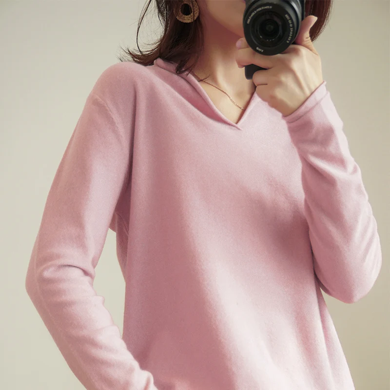 ALKMENE весенний и осенний вязаный свитер с v-образным вырезом и длинными рукавами, тонкий свободный черный Повседневный женский свитер большого размера