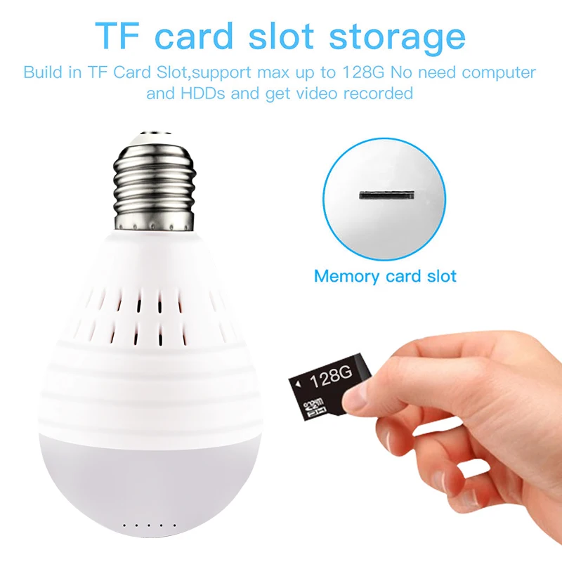 Wifi IP Mini Bulb Lamp Camera HD Home Security Wireless Cam Panoramic FishEye 360 Degree Night Vision Camcorder Support TF Card