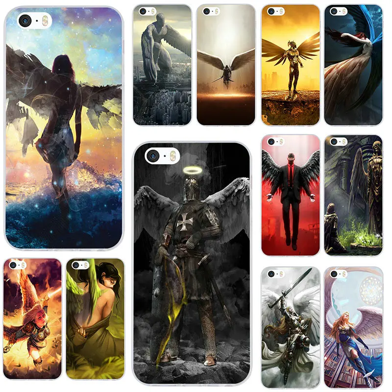 

Soft Silicone TPU Mobile Cases Cover for iPhone X XR XS Max 10 7 6 6s 8 Plus 4 4S 5 5S SE 5C Bags Hot Warriors Angel With Wings