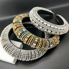 Толстые губки бархатные повязки на волосы Роскошные цветные стразы дикое великолепное оголовье невесты модные резинки для волос аксессуары Прямая поставка