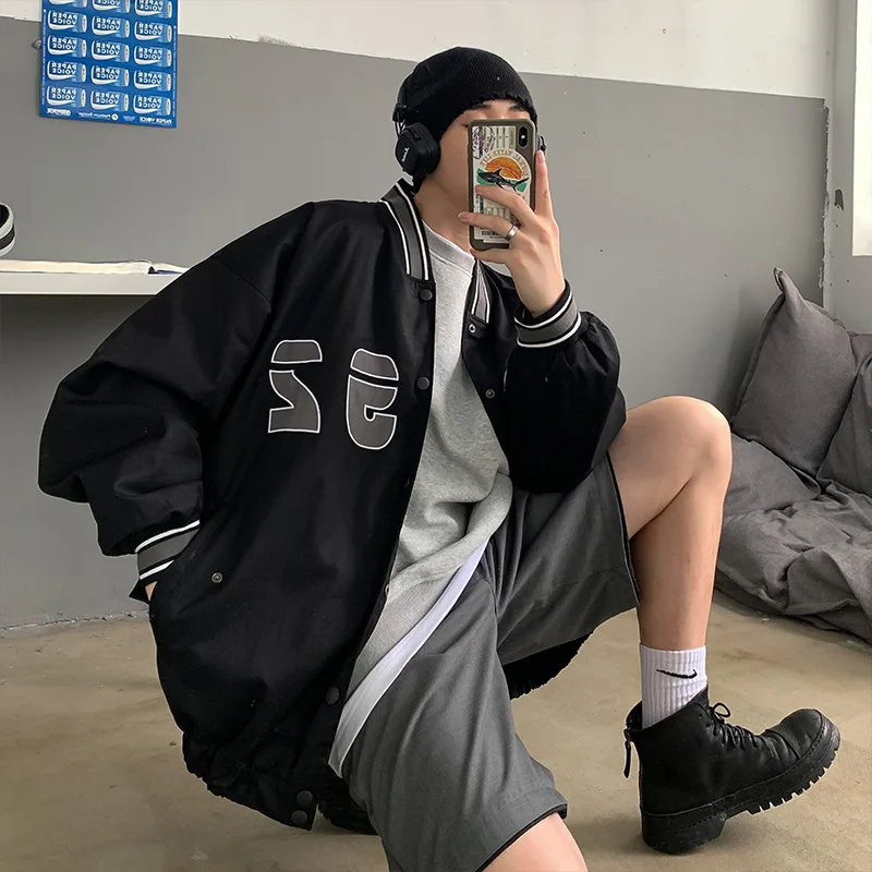 

Spring Autumn Workwear Jacket Men Japanese Stand Collar Jacket Loose Trend Tide Brand Hip Hop Short Top Casual Baseball Uniform