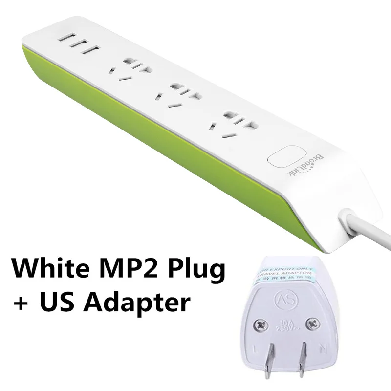 Green MP2 US adapter Broadlink блок питания MP2 Умный дом WiFi розетка 3 розетки USB 10А 1,5 м 250 в AU UK US EU адаптер iOS пульт дистанционного управления - Цвет: Green MP2 US adapter
