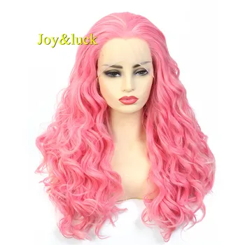 

Joy&luck 28inch Pink Cosplay Curly Wig Synthetic Lace Front Wigs for Women Costume Party Wig