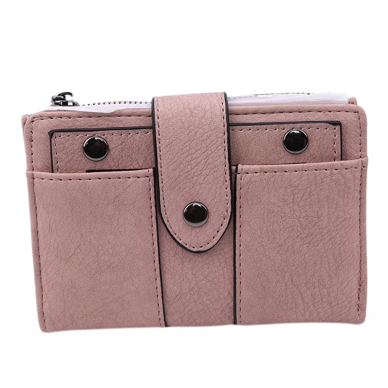 Pink Женский кошелек, простой, Ретро стиль, с заклепками, короткий кошелек, кошелек для монет, с отделением для карт, сумочка для девушек, кошелек, маленький, женский, Bolsa Feminina - Цвет: Pink