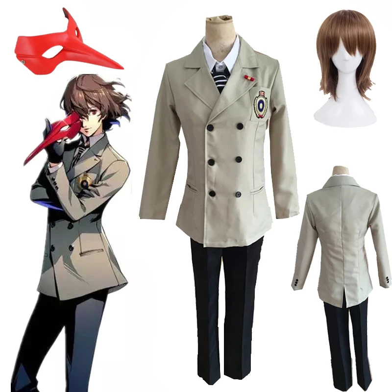 New Persona 5 Goro Akechi School uniform Cosplay costume outfit Custom 5pcs/set Unisex Costumes
