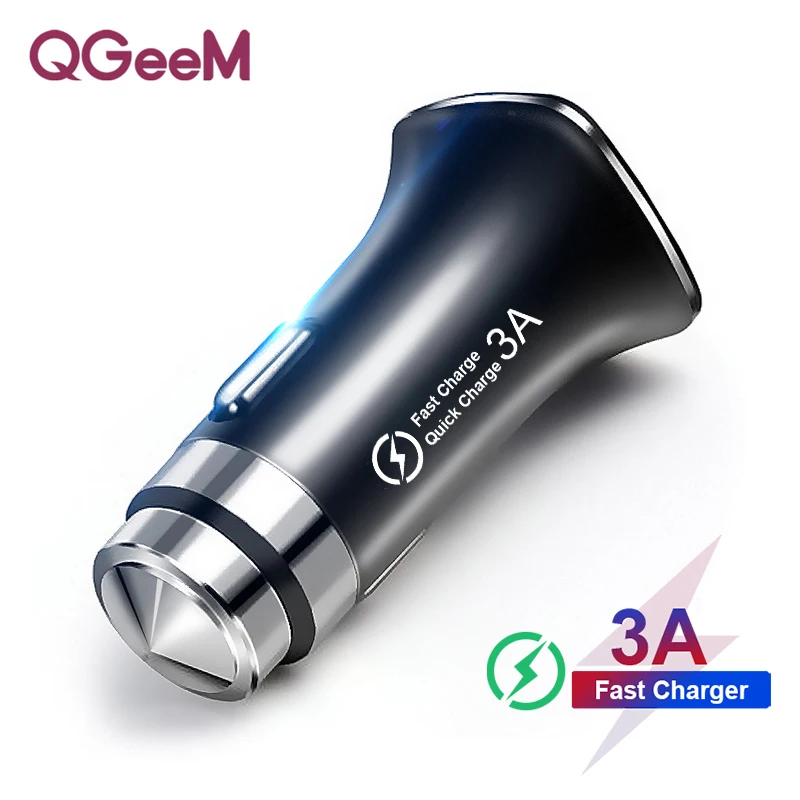 QGEEM QC 3,0 USB Автомобильное зарядное устройство, молоток для безопасности, быстрая зарядка 3,0, автомобильное быстрое зарядное устройство для телефона, зарядный адаптер для iPhone Xiaomi mi 9 Red mi