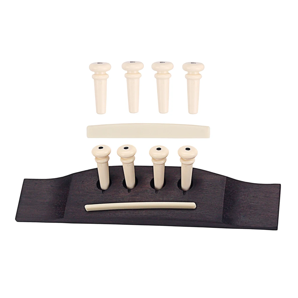 Bridge Pins Saddle Rosewood Bridge Kit for 4 String Bass Guitar Replacement