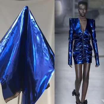 

Blue Bright metallic TPU leather, patent mirror clothing dance cos waterproof diy textiles polyester tissu cloth fabric C932