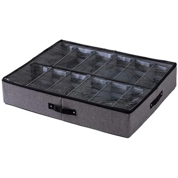 

Underbed Shoe Storage Bag with Clear Lid, 12 Dividers Under Bed Shoes Tidy Organiser, Foldable Fabric Holder Closet Organizer
