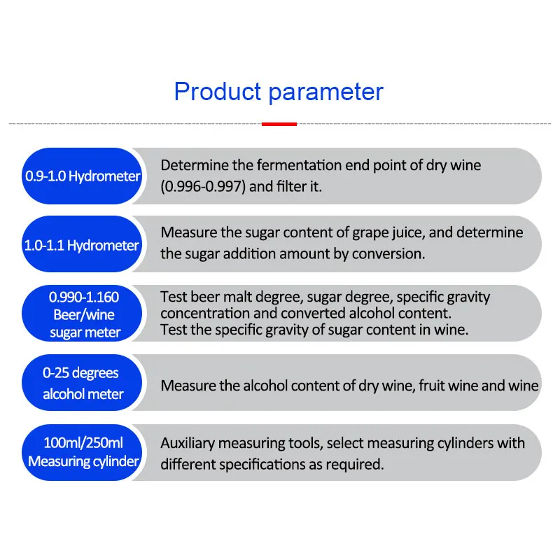 100/250ml/ measuring cylinder hydrometer home brewing equipment tool measuring alcohol content wine sugar content