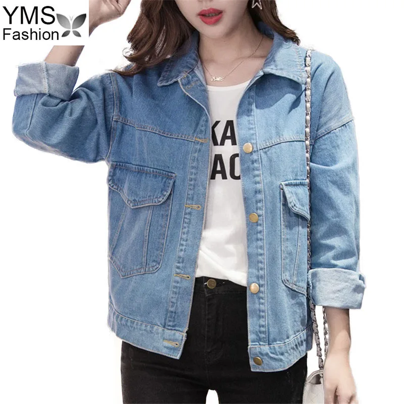 

New Women Denim Jacket 2019 Autumn Casual Long Sleeve Pockets Jean Jacket Female BF Style Bomber Jean Outwear Tops