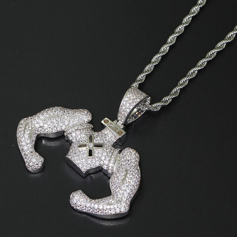 Хип-хоп AAA циркониевый камень CZ проложили Bling Iced Out Сильные мужские Подвески ожерелье для мужчин Спорт Тренажерный зал ювелирные изделия Золото Серебро Цвет