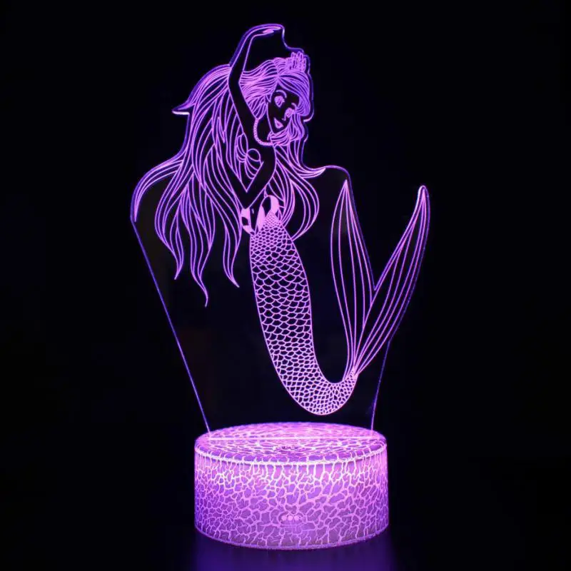 7 Colors Changeable Русалка 3D иллюзия Лампа 7 цветов Изменение Оптическая иллюзия сенсорный стол светодиодный ночник большие подарки для детей украшение дома - Испускаемый цвет: 7 Colors Changeable