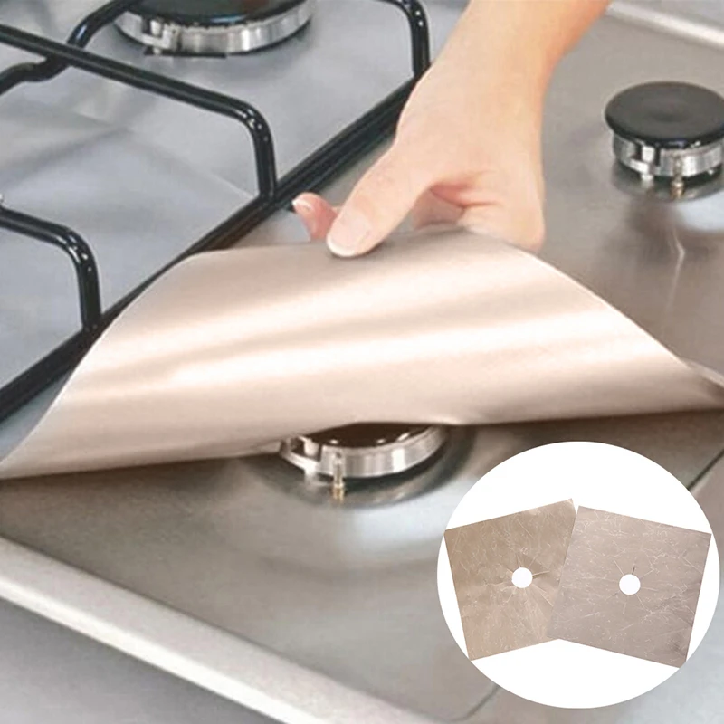 1pcs/2pcs Brown Reusable Foil Gas Stovetop Protector Liner Cover For Cleaning Non-stick Kitchen Tools 27 X27cm
