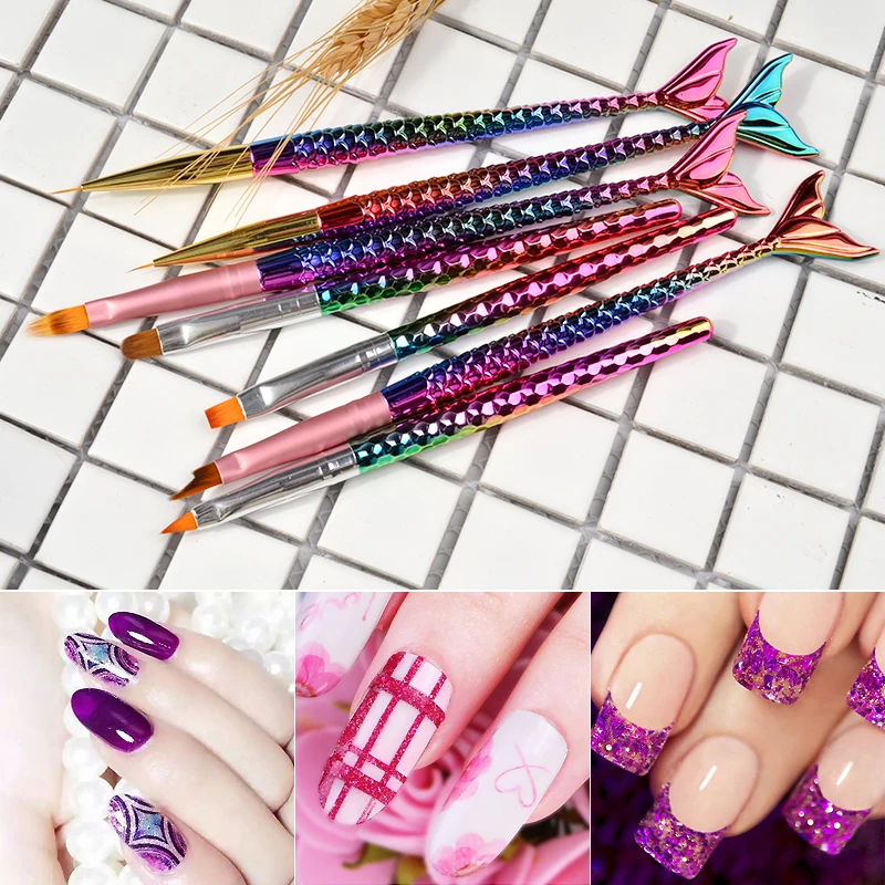 

7 Style 3D Nail Art Drawing PenManicure Tools Gradient Nail Art Painting Liner Brush Mermaid Handle UV Gel Polish