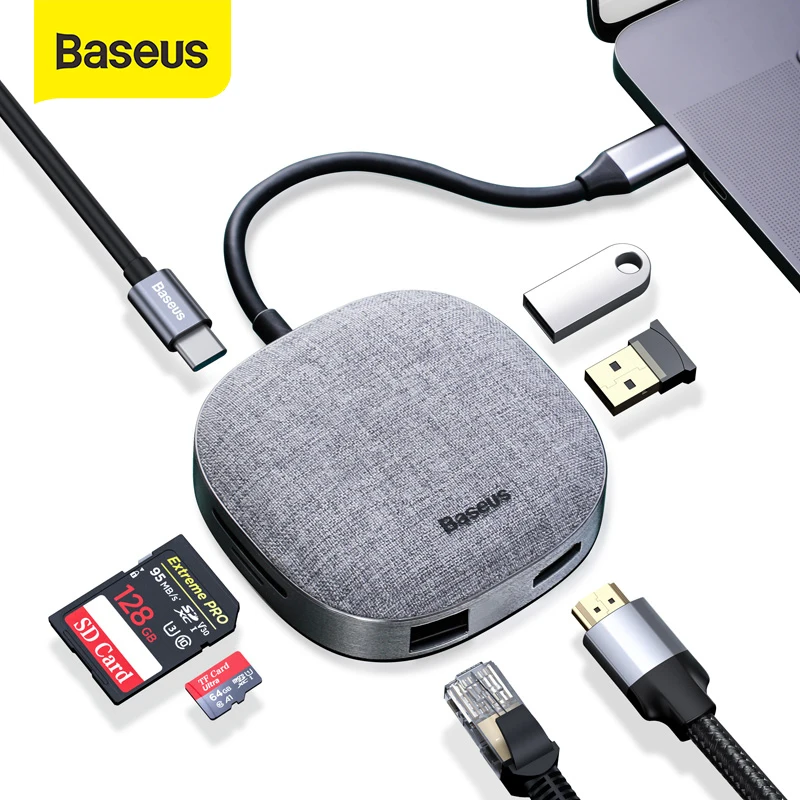 Baseus USB C HUB Type C to HDMI RJ45 USB 3.0 USB HUB for MacBook Pro USB C Dock SD Card Reader Fabric USB Adapter Type C HUB|USB Hubs| – AliExpress