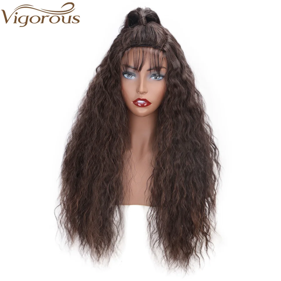 

Vigorous Synthetic Lace Front Wig with Ponytail Yaki Straight Wigs for Black Women Brown Mix Blonde U Lace Wig with Baby Hair